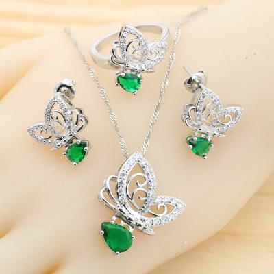 Classic Green Crystal   Jewelry Sets Bridal Earrings For Women Zirconia Ring Pendant Necklace Set Wedding Jewelry Gift