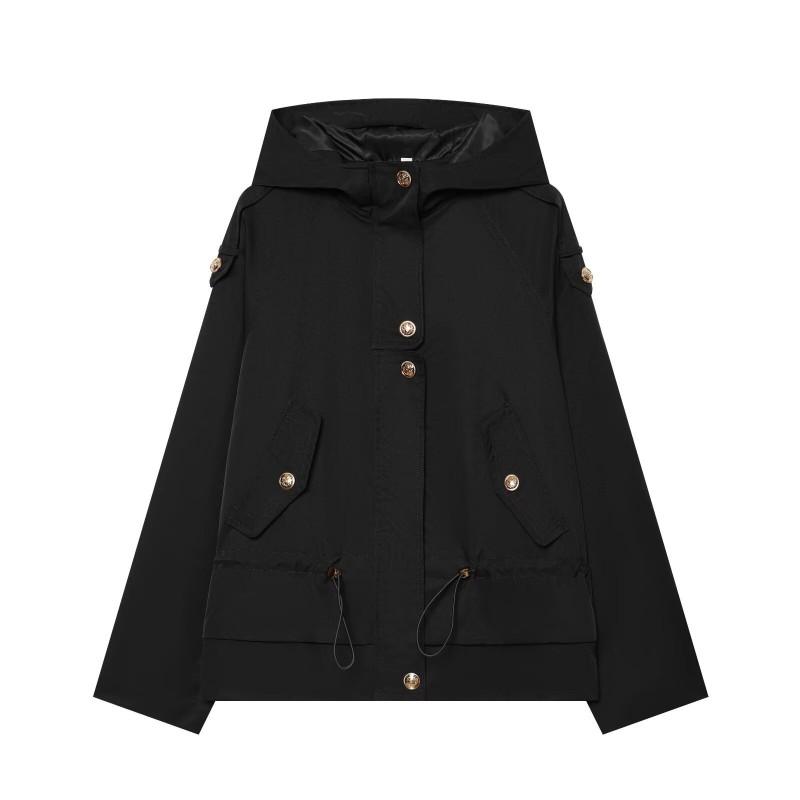Womens Casual Hooded Trench Coat Drawstring Waist Windbreaker 2026
