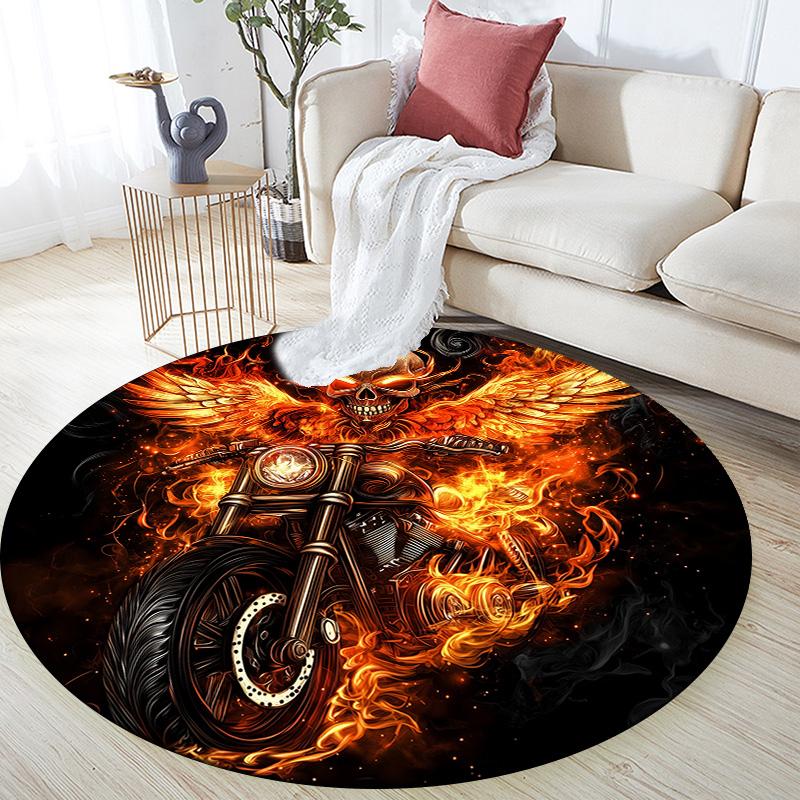 Flame Motorcycle,Round Area Rug,Carpet Rug for Living Room Bedroom Sofa Playroom Decor,Non-slip Floor Mat