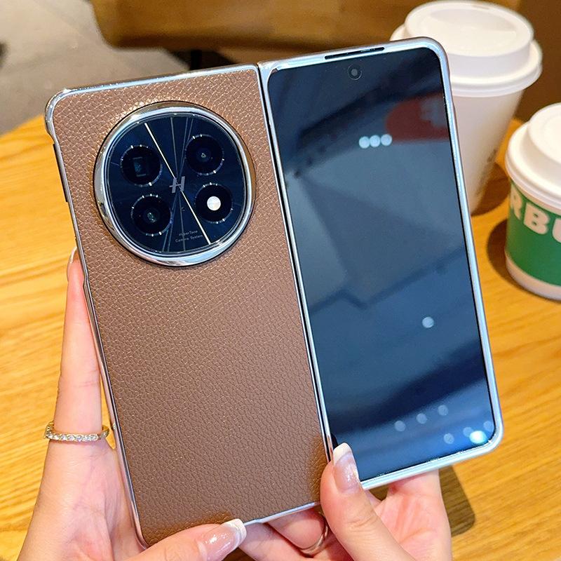 

Phone Case for Oppo Find N5 Electroplated Lychee Pattern PU Leather Shell for Oppo FindN5 Simple Luxury Shockproof Hard Cover OPPO Find N5 глубокая кофе