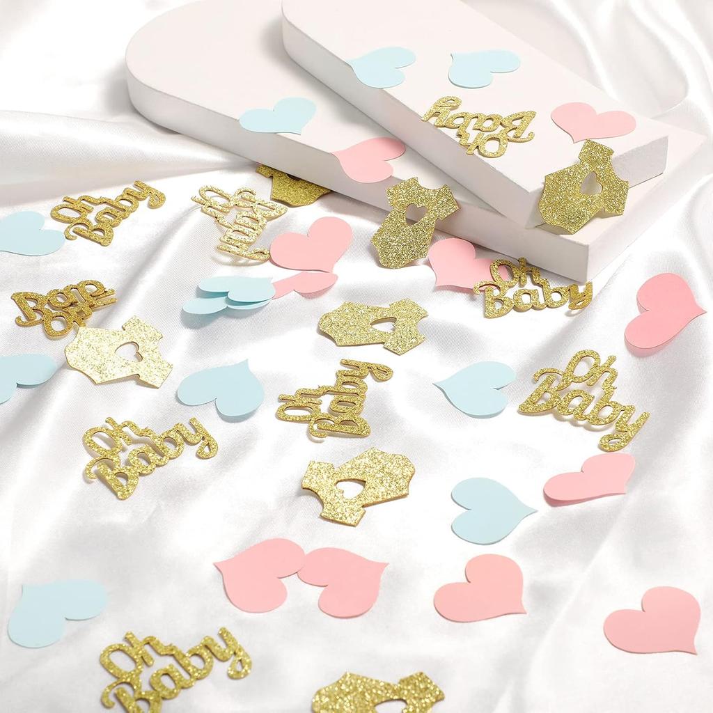 240 Pieces Gender Reveal Confetti Baby Shower Heart Glitter Baby Clothes Confetti Party Table Decoration for Gender Reveal Party Table Wedding