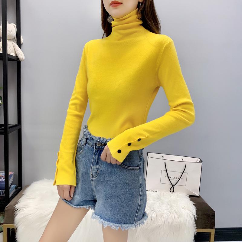 Women's High Neck Knit Top: Versatile Slim Fit Turtleneck Sweater, Autumn/Winter 2023 Collection, Patchwork Design.