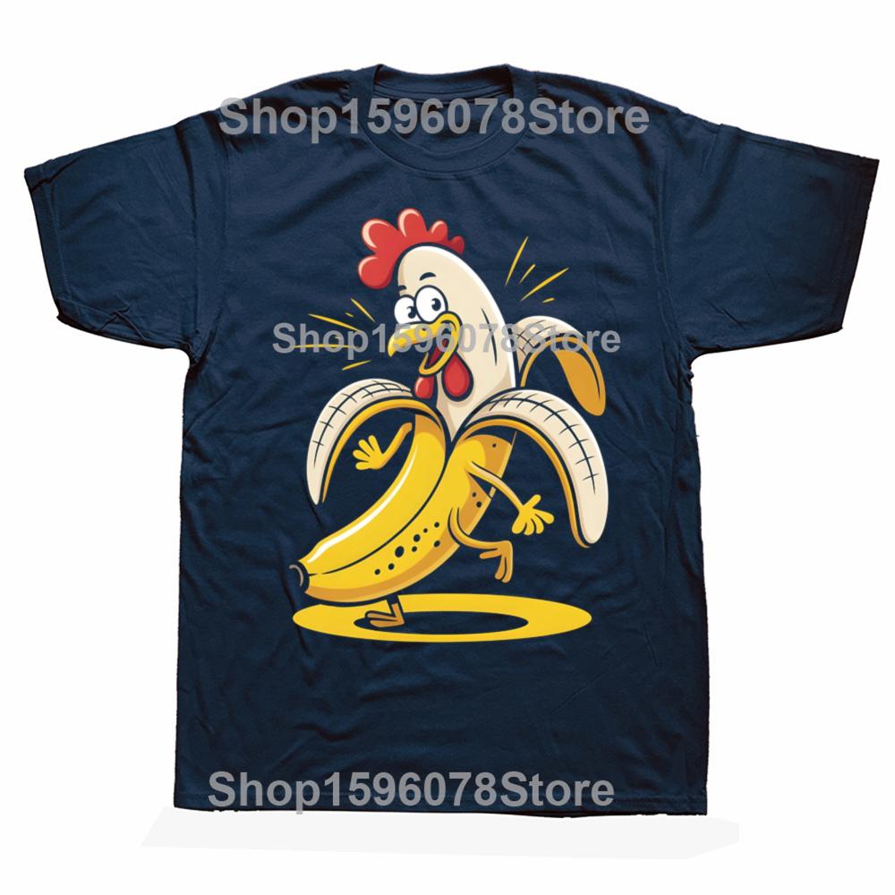 Lustige Hühner-Bananen-Grafik-T-Shirts für Herren und Damen, Mode, Lässiges T-Shirt, 100% Baumwolle, Locker, Übergroßes T-Shirt, Sommer