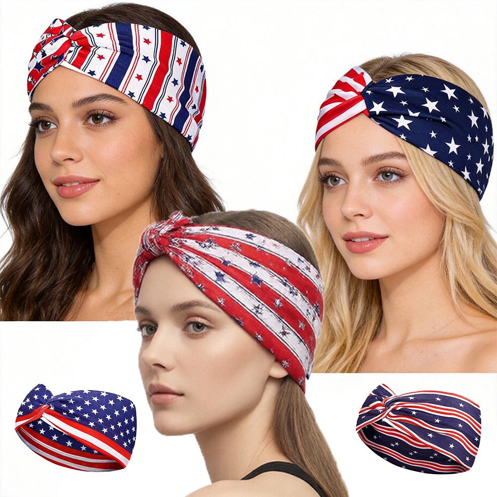 American Flag Print Twisted Headband Elastic Wide Hair Band For Women 4th Of July Patriotic Accessory National Flag Hairband