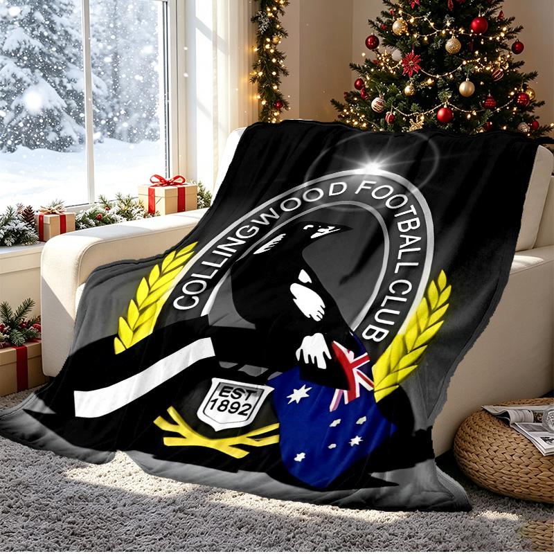 Collingwood Magpies Pattern Blanket for Home Decoration, Bed, Sofa, Car Travel, Camping, Suitable for All Seasons, Birthday Christmas Gift