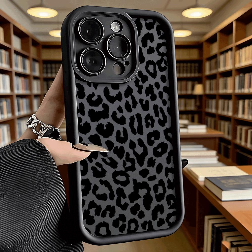 Black Leopard Print Pattern Soft TPU Phone Case for iPhone 17 16 15 14 13 12 11 Pro Max Plus Shockproof Anti-Slip Cover