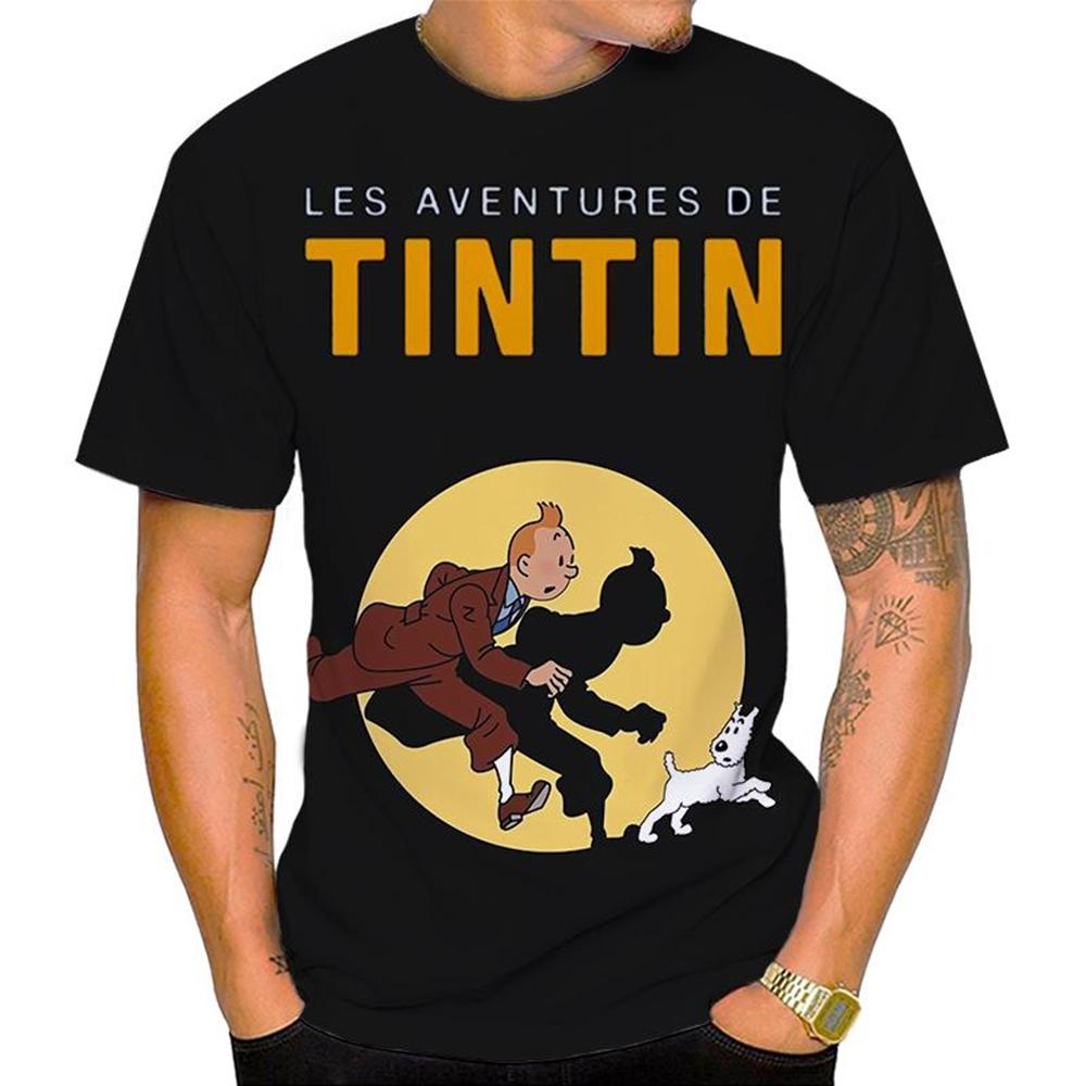 

Летняя футболка с круглым вырезом, 3D мультяшным графическим принтом Приключения Тинтина , модная, повседневная, с коротким рукавом, мужская XXXL