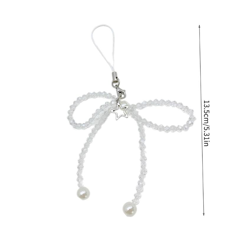 Stylish Bowknot Star Phone Charm Fashionable Crystal Beaded Butterfly Keychain Colorful Bag Pendant for Women Girls