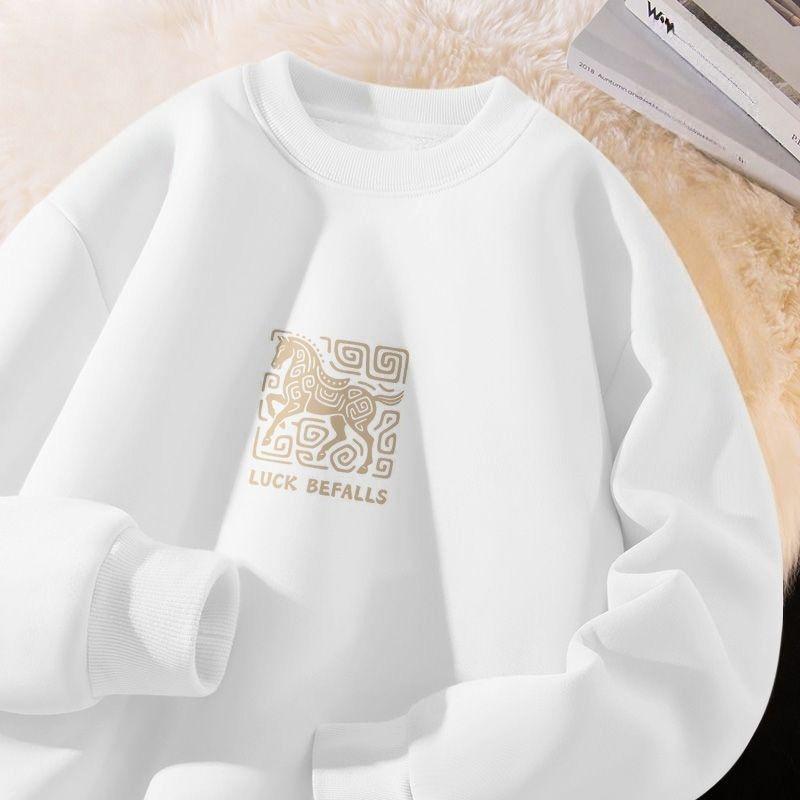 

Men s Year of the Horse Red Coral Fleece Hoodie with Velvet Lining - Loose Fit, Pure Cotton, Round Neck 3XL for 180-210 kg