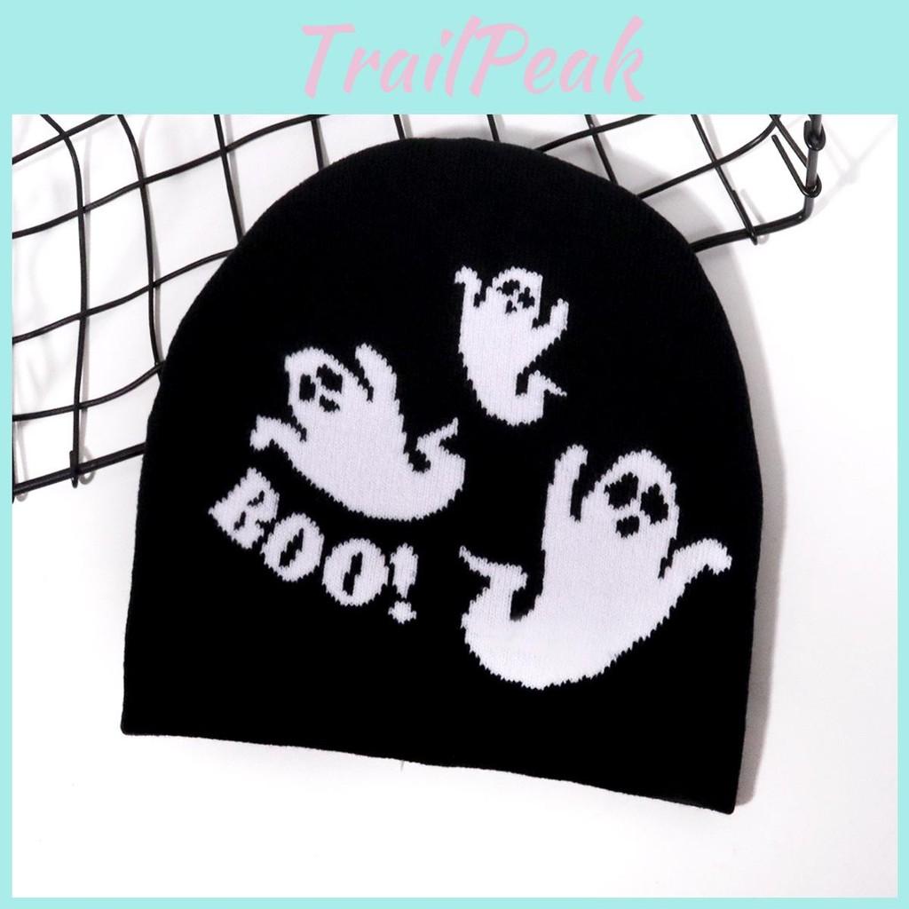 Festive Ghost Pattern Knitted Cap Halloween Fashion Hat Casual Breathable Gift