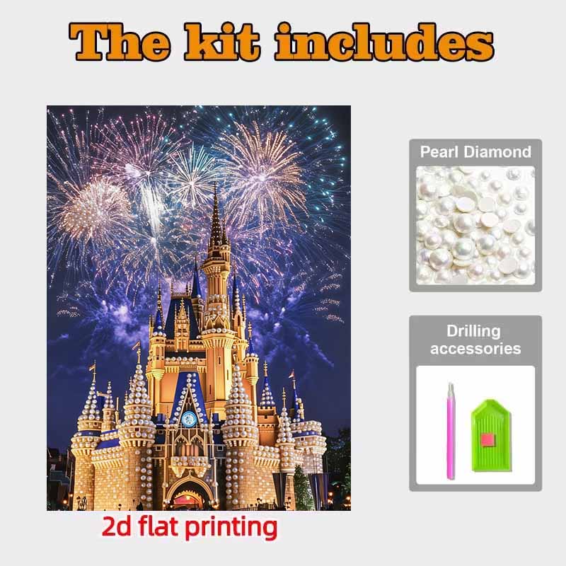 Disney Pearl Painting Set A Pearl Castle Under Fireworks Exquisite and Sparkling Artwork Perfect for Home Wall Decoration and Handmade Gifts