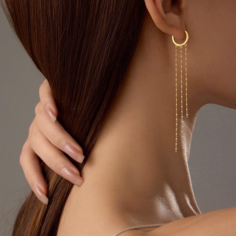 Under the Banyan Tree S925 Silver Elegant Tassel Earrings - Korean Fashion Face-Slimming Style