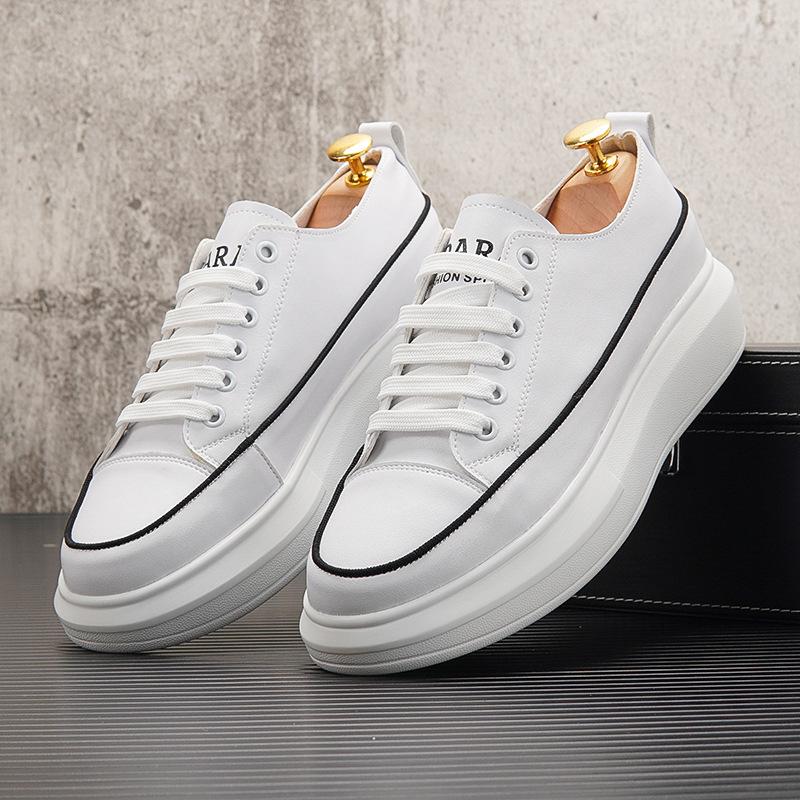 Men s White Platform Shoes - Spring Arrival, Versatile Thick Sole, Trendy Korean Style with Hidden Heel. 42
