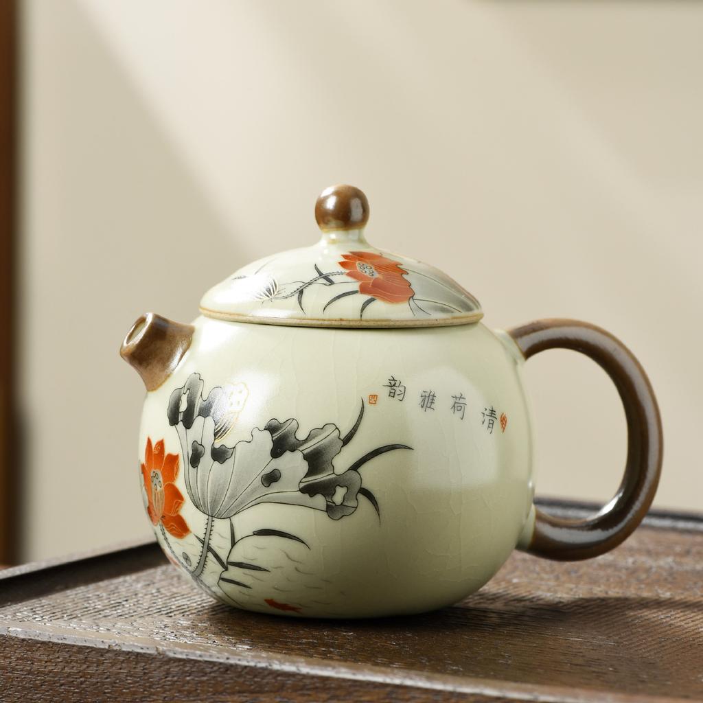 Ru kiln travel Xishi pot, one pot, four cups of teapot, teacup, high-end tea brewer, household ceramic teapot, tea set