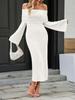 Womens Off Shoulder Mesh Maxi Dress Bell Sleeve Beach Cover Up Dress