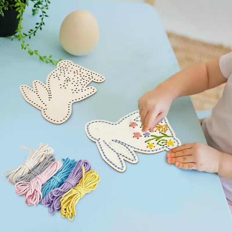 Bunny Shape Cross Stitch Kit Wooden Ornaments Easter Hanging Decor Craft for Home Decor DIY Easter Craft Supplies
