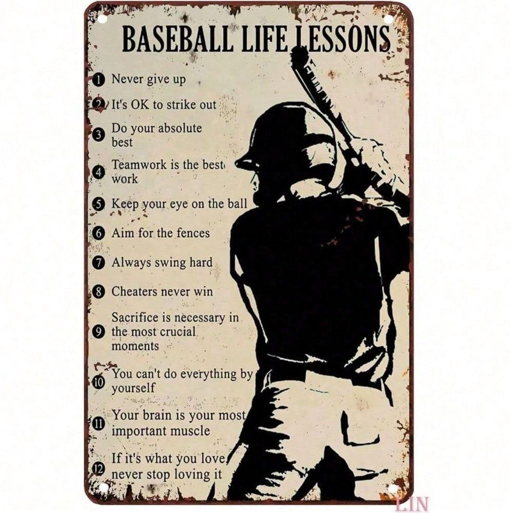 Vintage Baseball Player Metal Tin Sign Wall Decor, Retro Boy Room Gift, 8x6 Inch