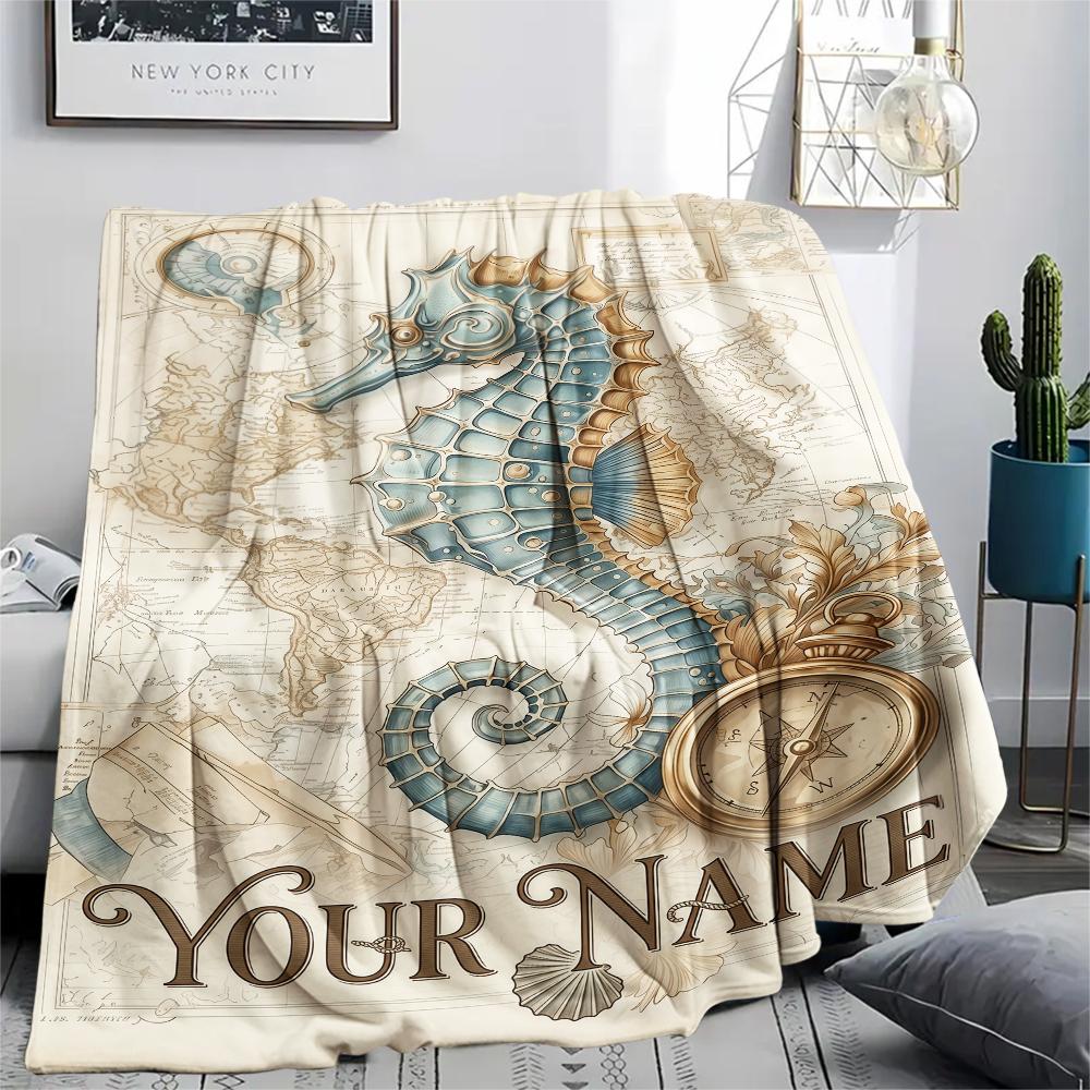1PC Custom Name Nautical Adventure Map Patterned Flannel Blanket Suitable For All Seasons for Home Decor Warmth and Comfort Gifts Holiday Present_lx