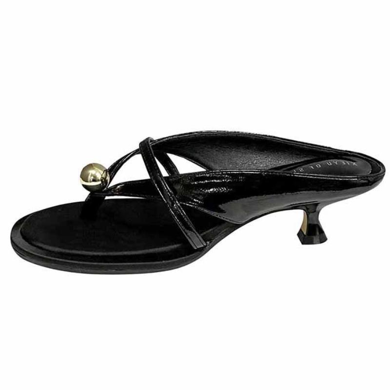 

Fashion Luxury Metal Decoration Brand Slippers Women Fashion Cross Tied Kitten Heel Designer Shoes Comfortable Clip Toe Beach Flip Flops 39 чёрный