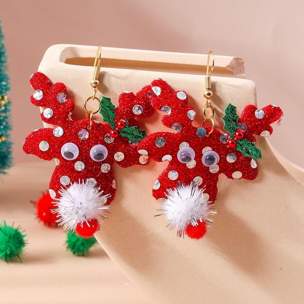 Merry Christmas New Year Earrings Xmas Tree Wreath Circle Earrings Women Girls