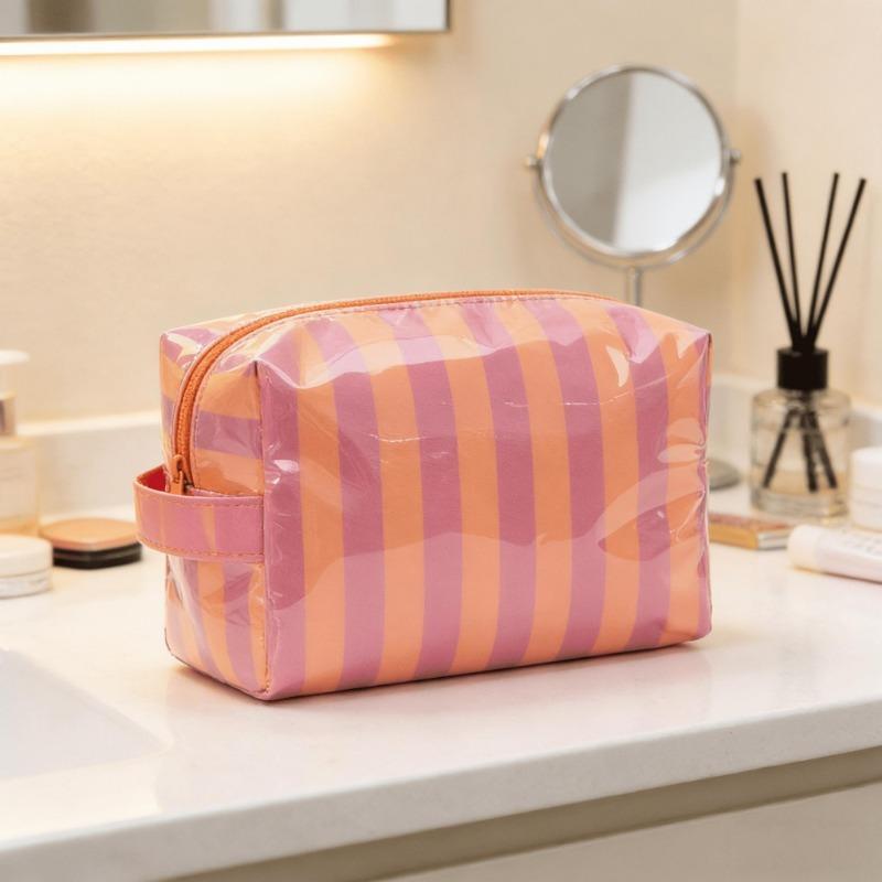 Stripe Women Portable Travel Cosmetic Toiletry Storage Bag