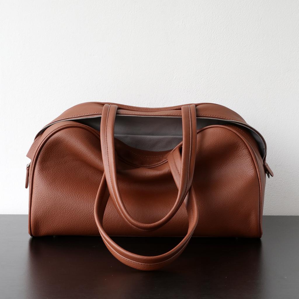 Light Luxury Retro Casual Underarm First Layer Calfskin Bowling Bag Women's Large-capacity Leather Portable Shoulder Messenger Bag