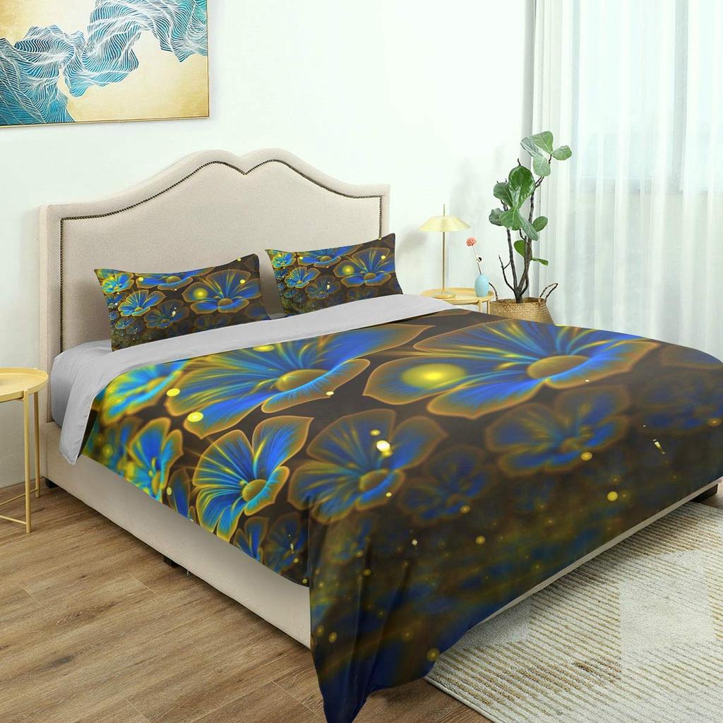 Morning Glory Duvet Cover for Girls Women,Purple Floral with Branch Quilt Cover Set King/Queen Size with Two Pillowcases,White
