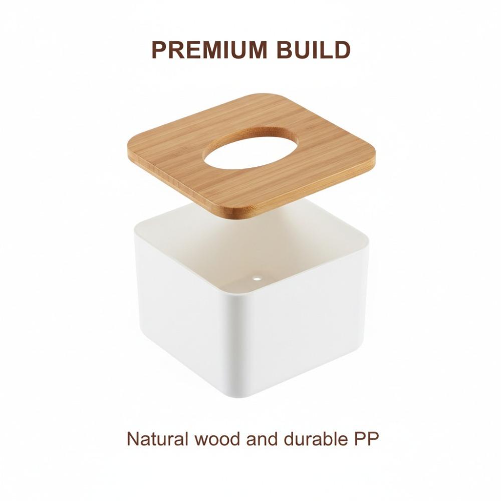 

Wood, PP Tissue Box Holder Removable Wood Cover Storage Organizer Tissue Organizer Home Use Square