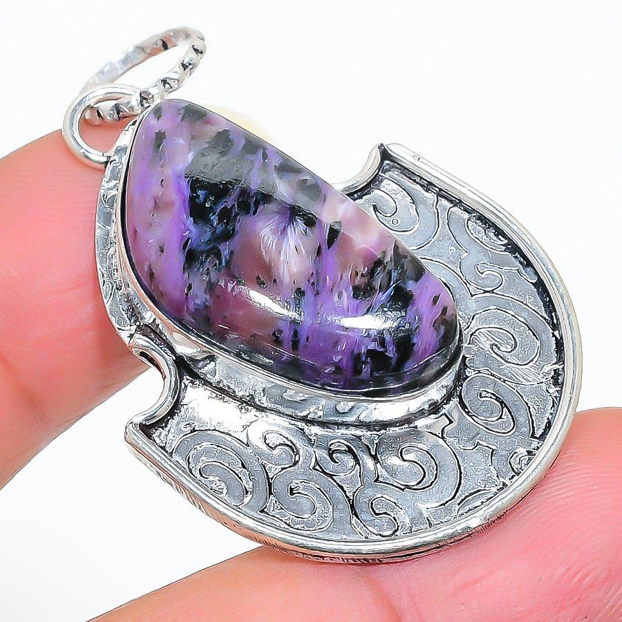 

Natural Russian Charoite Gemstone 925 Sterling Silver Jewelry Pendant 1.85 S0k62