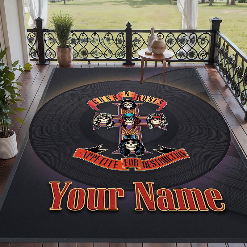Custom Text Printed Rug Guns N’ Roses Non Slip Floor Carpet For Home Room Decor