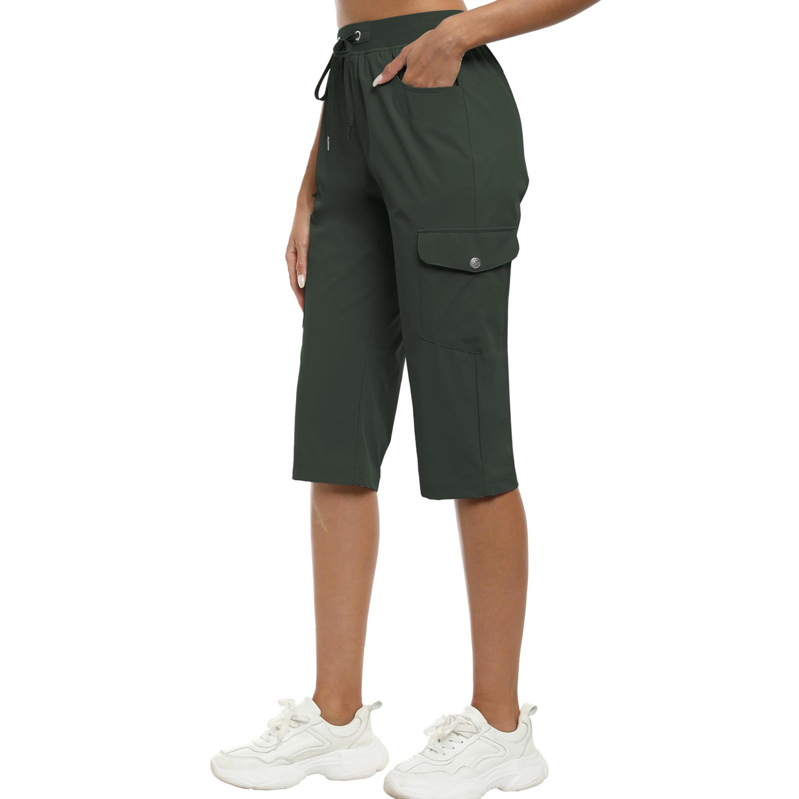 

CapriPants for Women Lightweight Pants for Women Casual Summer Shorts with Zipper Pockets L зелений