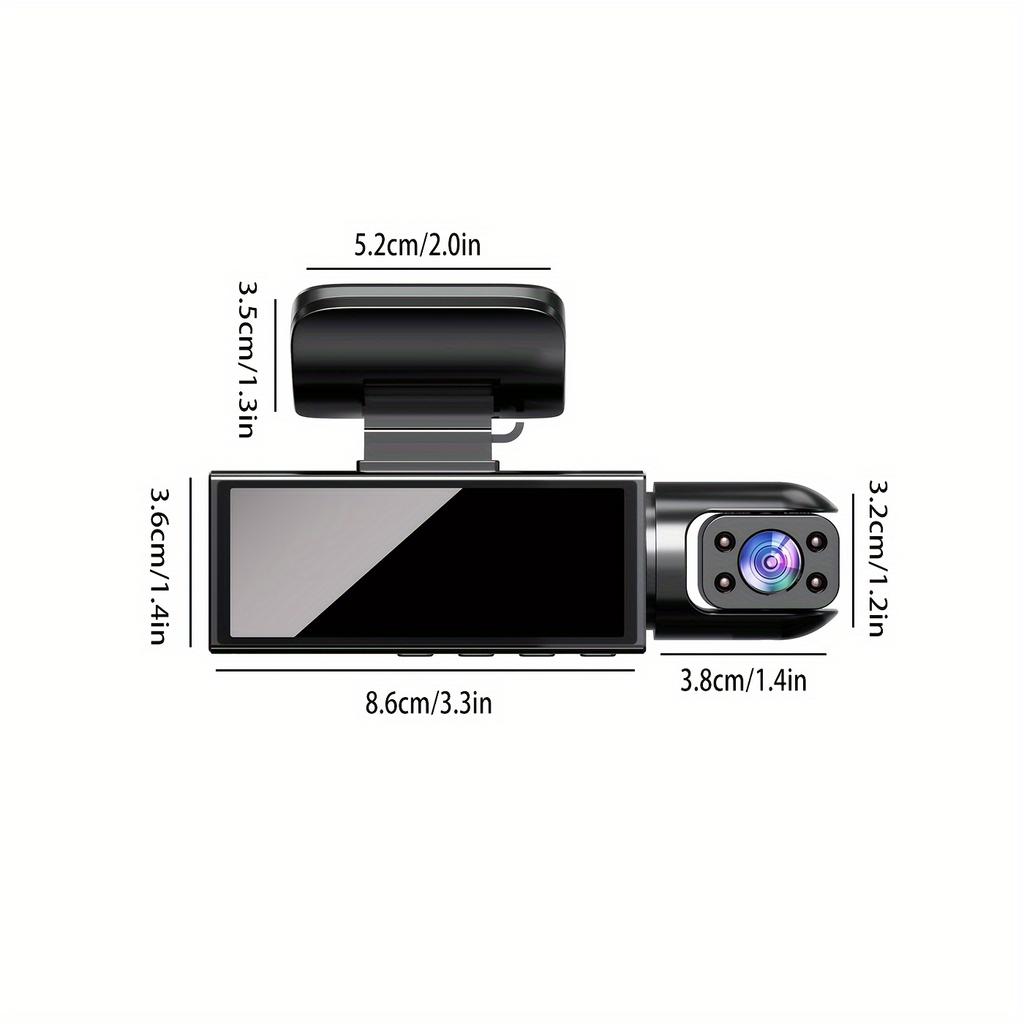 1080P Çift Kamera, Araç İçi Kamera, Ön ve İç, IR Gece Görüşlü Araç Kamerası, 3.16 inç IPS Ekranlı Geniş Açılı Araç DVR Kamerası