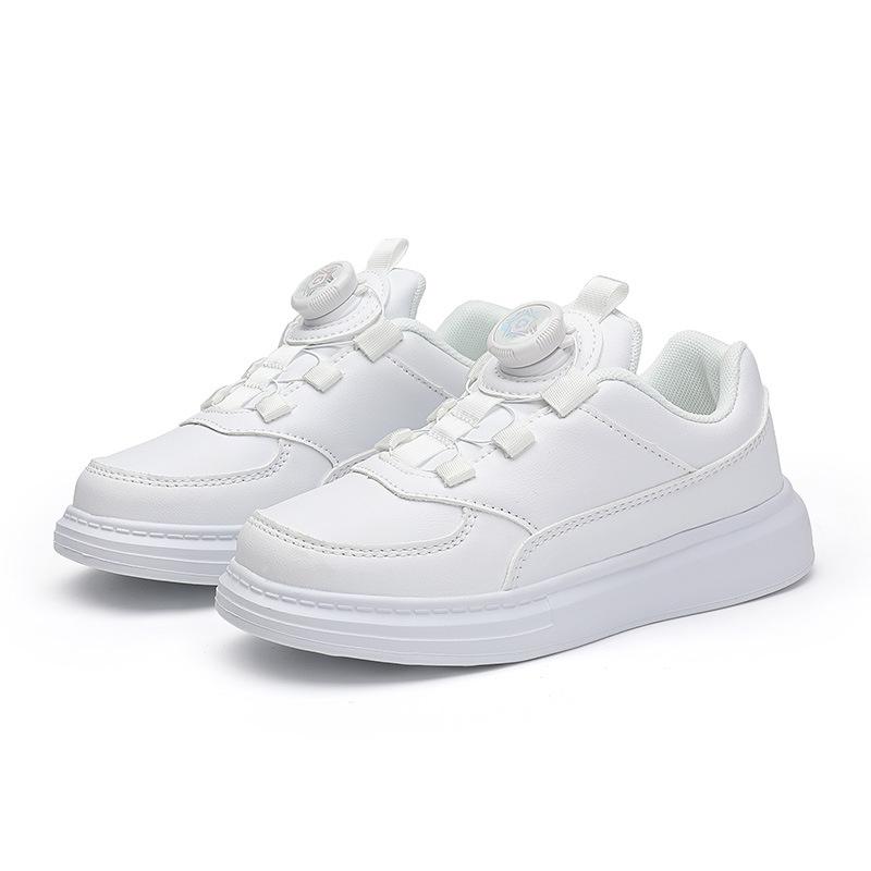 Men's and Women's Sports Shoes Autumn Fashion Children's Soft-soled White Shoes Medium and Large Children's Leather Waterproof Casual Button
