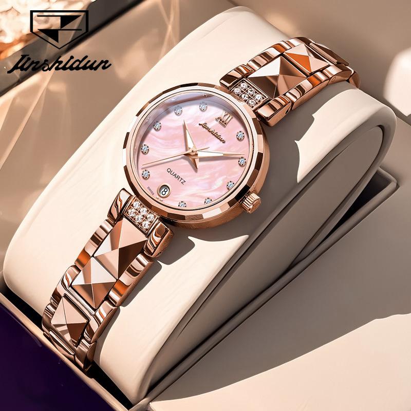 

Наручные часы бренда JINSHIDUN, кварцевые часы из вольфрамовой стали с календарем, водонепроницаемые женские часы, женские часы