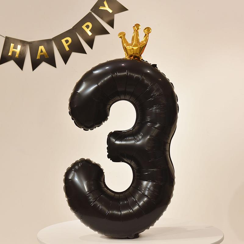 40” Black Crown Birthday Number Balloons - First Birthday Party Photo Props & Decoration