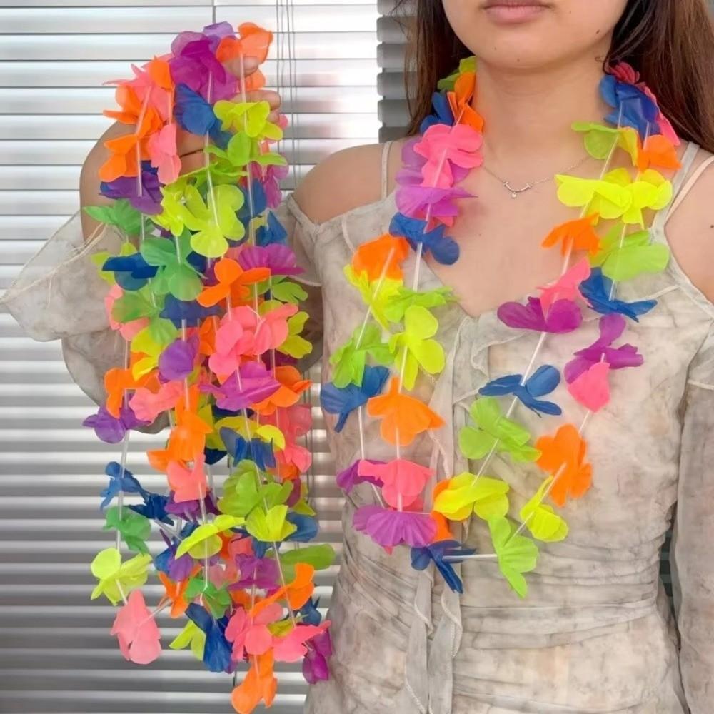 10Pcs Colorful Fluorescent Hawaiian Leis Vibrant Faux Flower Garland Necklace  Summer Pool Party