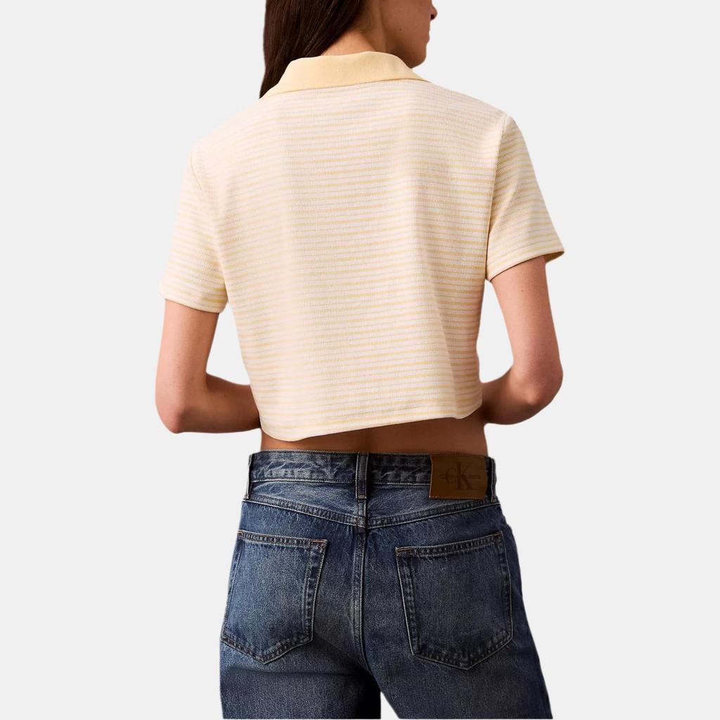 Calvin Klein Soft Breathable Comfortable Short Sleeve Polo Shirt Women Tops Yellow Striped 47AB206-740