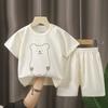 Kids Cotton Short Sleeve 2Pcs Set, Summer Shoulder Snap T-shirt & Shorts for Toddler Boys Girls