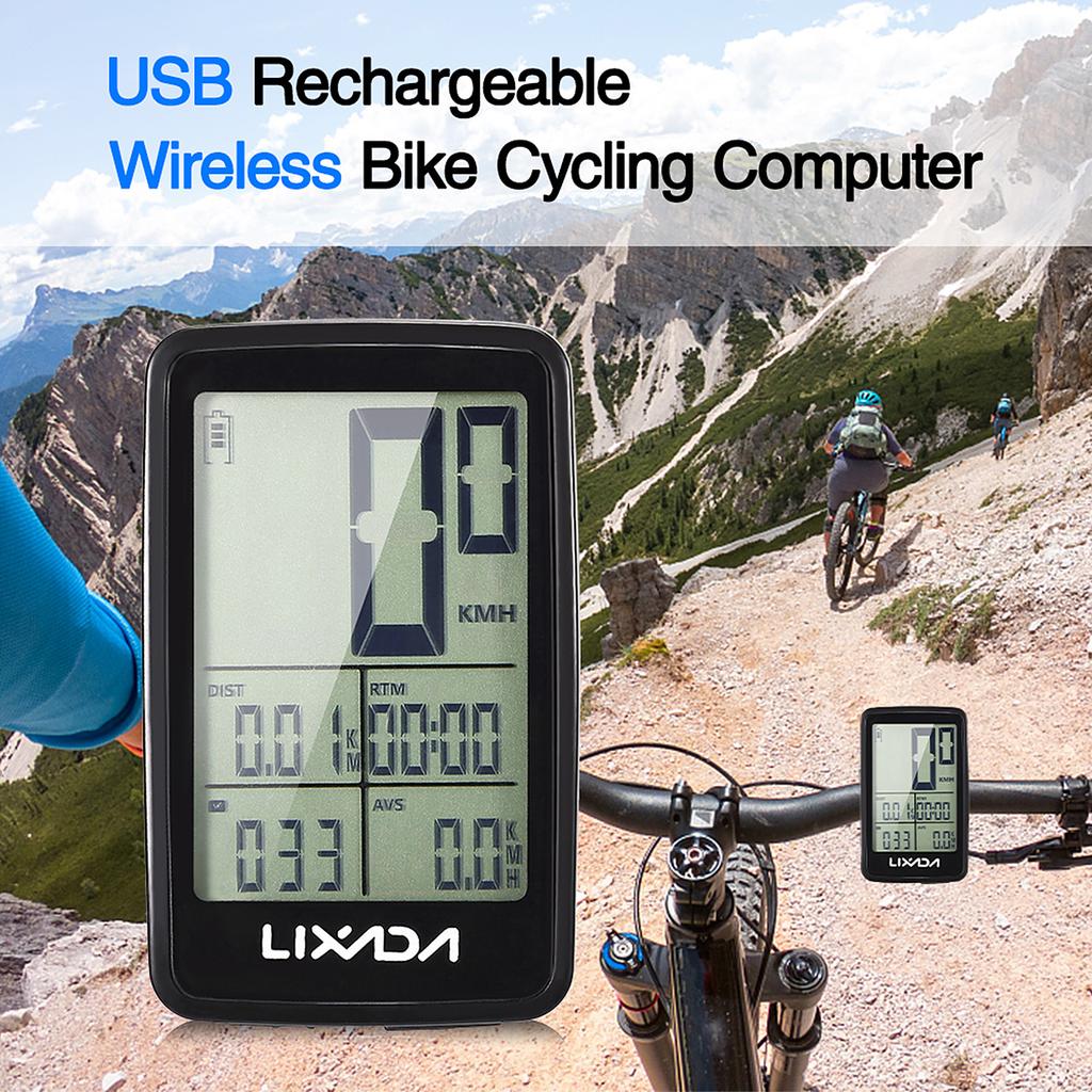 computer Lixada USB Rechargeable Wireless Bike Cycle Computer  Speedometer Odometer with Computer Mount Holder