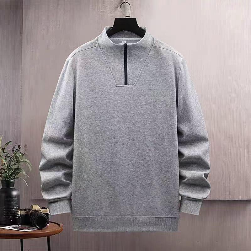 Men's Thick Stand-Collar Half-Zip Casual Sweatshirt – Heavyweight, Spring/Autumn Trend, Solid Color
