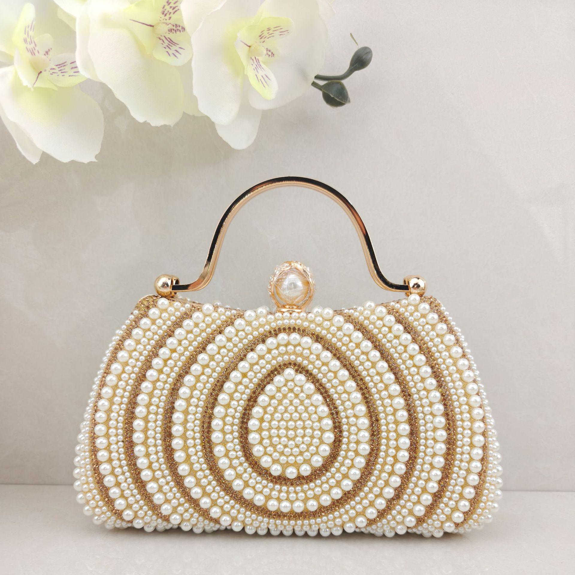 

Elegant Crystal Pearl Evening Clutch with Chain - Versatile Fashion Bag
