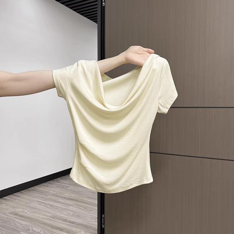

Sweet sister purely to show her collarbone, one-word shoulder off-the-shoulder apricot short-sleeved T-shirt, women s summer new two-wear waist top XL вершковий