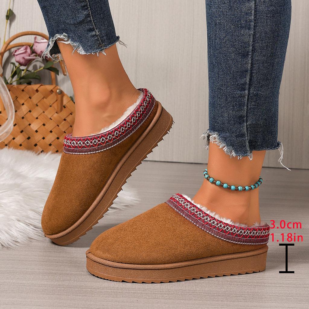 Women's lightweight comfortable non-slip heightening winter warm plush lining non-slip wearable casual stirrup foot cotton slippers