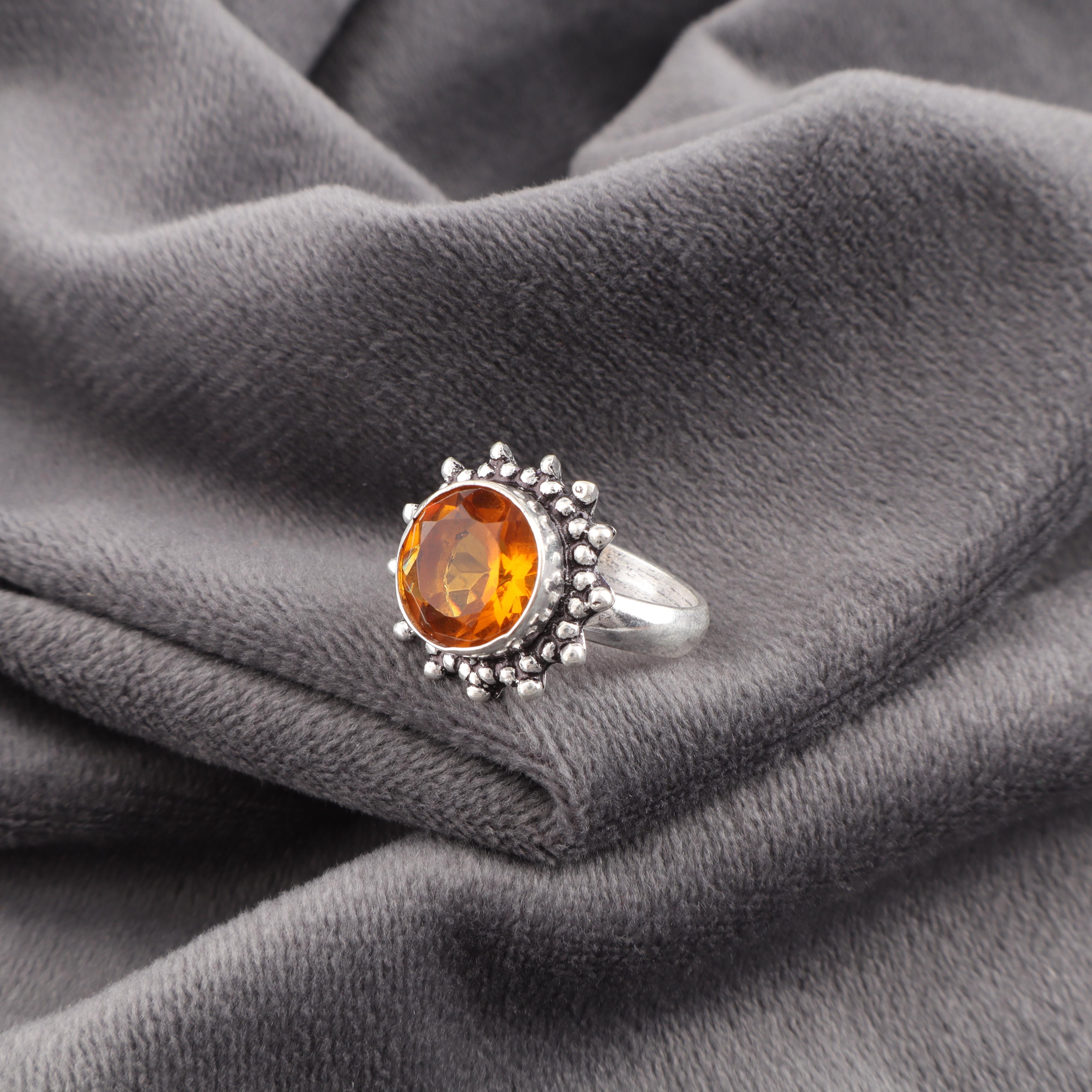 

Кольцо с цитрином, Ювелирное изделие ручной работы из серебра, Духовное кольцо из серебра 925 пробы, Подарок для нее 8 оранжевый