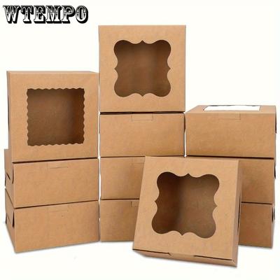 10pcs Brown Bread Boxes with Windows Gift Packing Box Christmas Cake Boxes Brown Kraft Paper Cake Boxes Suitable for Cakes Biscuits Snacks Donuts