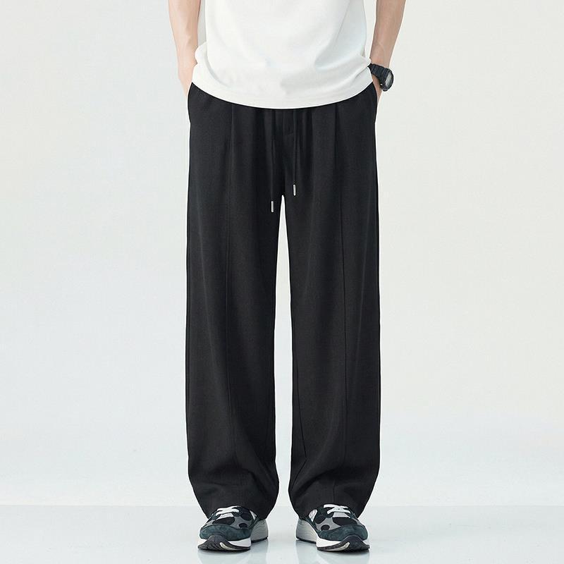 Summer Loose Large Size Casual Pants Harlan Straight Pants Men's Solid Color Thin Ice Silk Wide Leg Pants