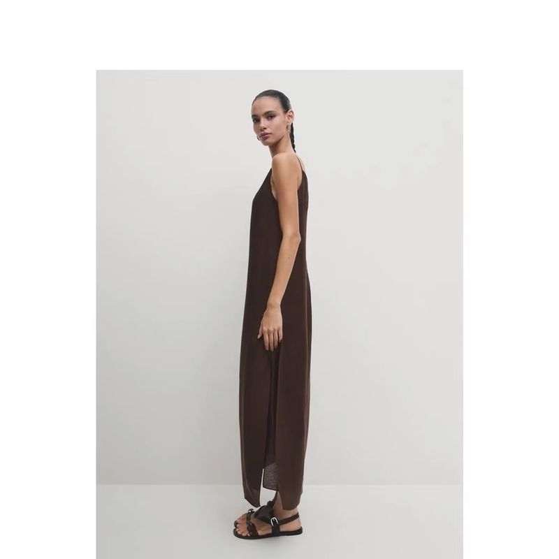 

MD Women clothes Summer New High end Retro Brown Tulle Sling Fairy Dress Dress 06671100717 Brown L