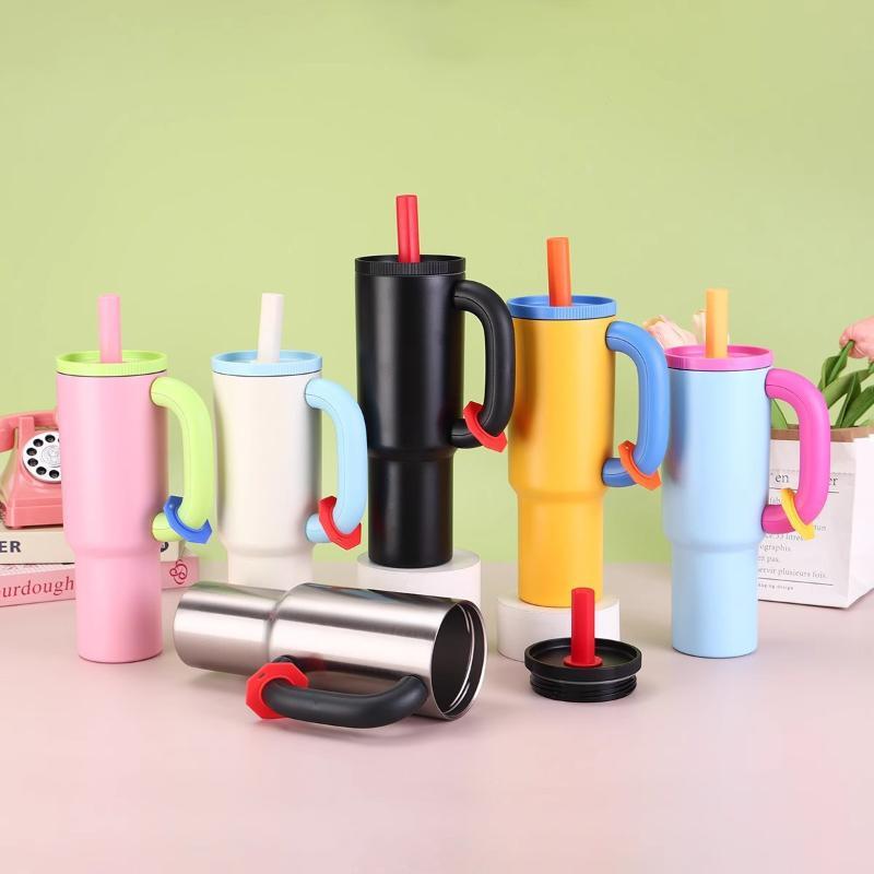 40Oz 304 Stainless Steel Straw Insulated Ice Cup Large Capacity Thermal Mug Tumbler With Handle Stylish Insulated Coffee Cup