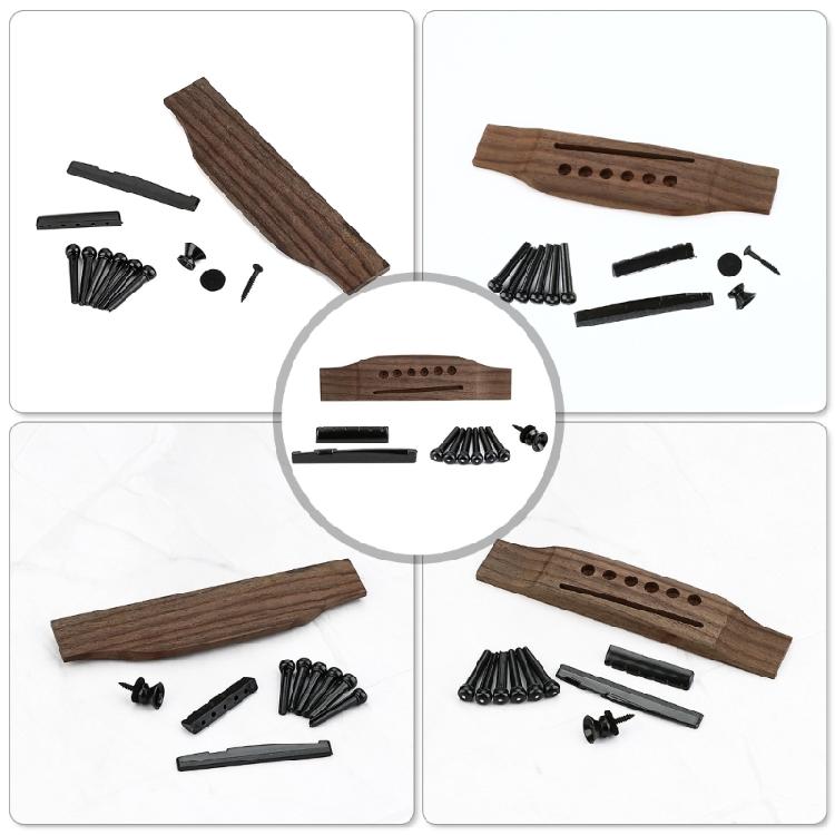 Acoustic Guitar Bridge Guitar Saddles Nut Slotted Bridge Pins Rosewood 6 String Folk Guitar Bridge Replacement Part
