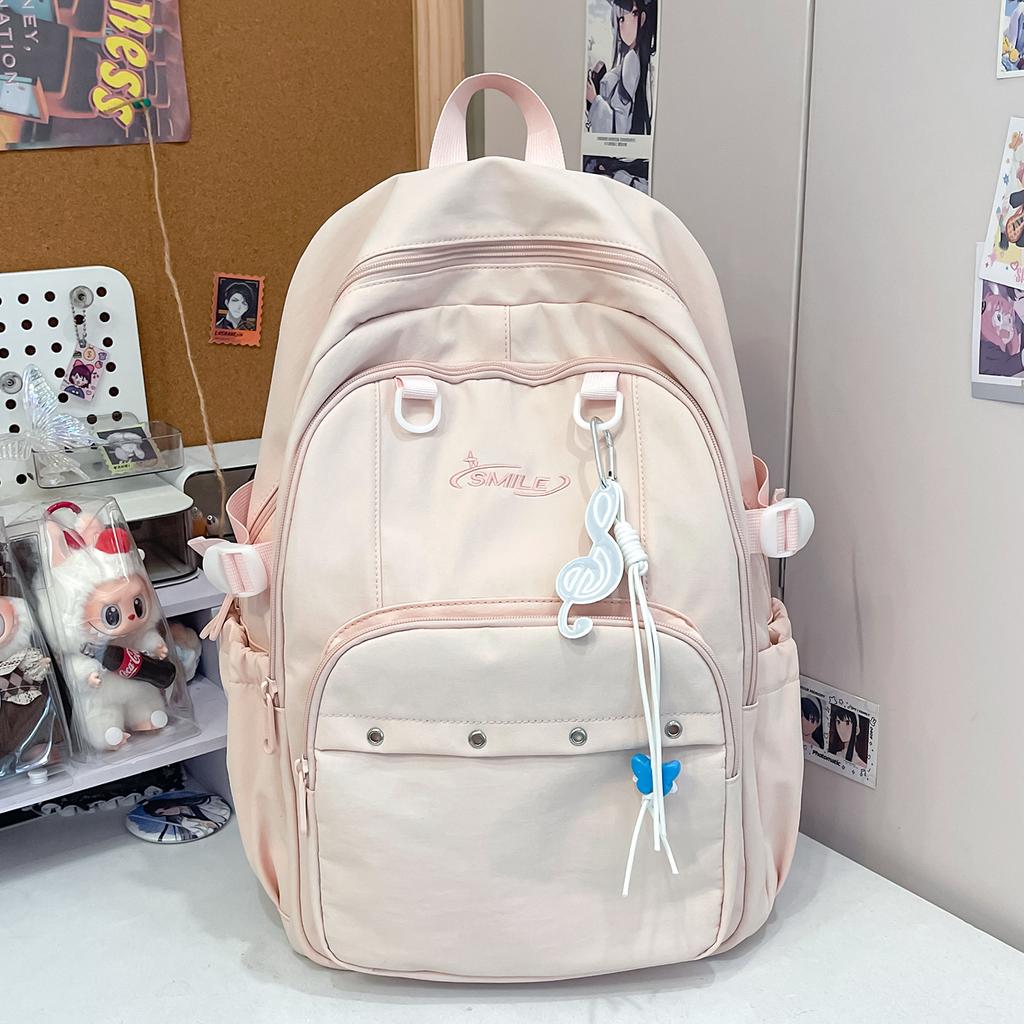 Schoolbag Sea Salt Blue Solid Color Letter Fresh Backpack Junior High School Primary School Student Party Class Travel Versatile Sweet School Bag Girl